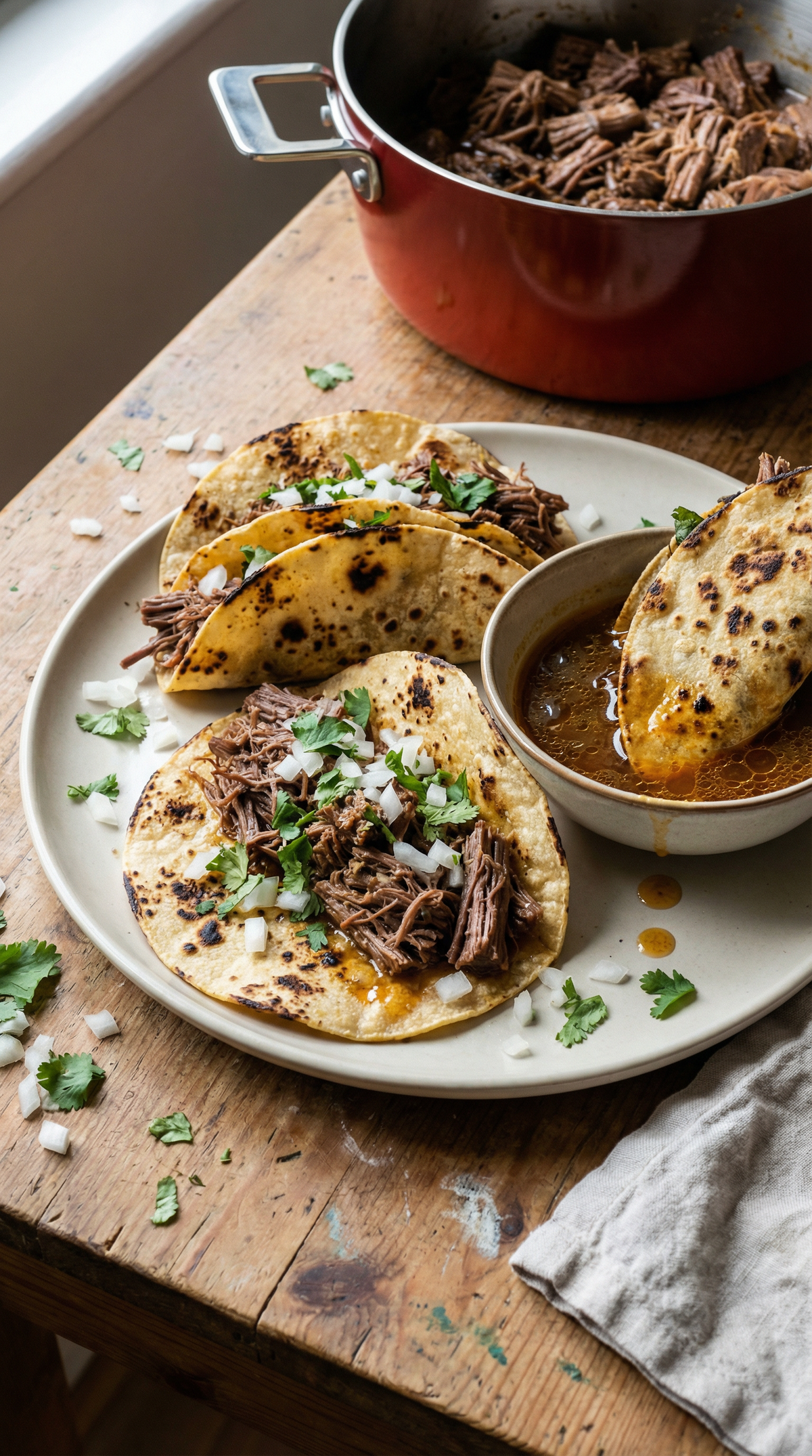 Birria tacos with consommé