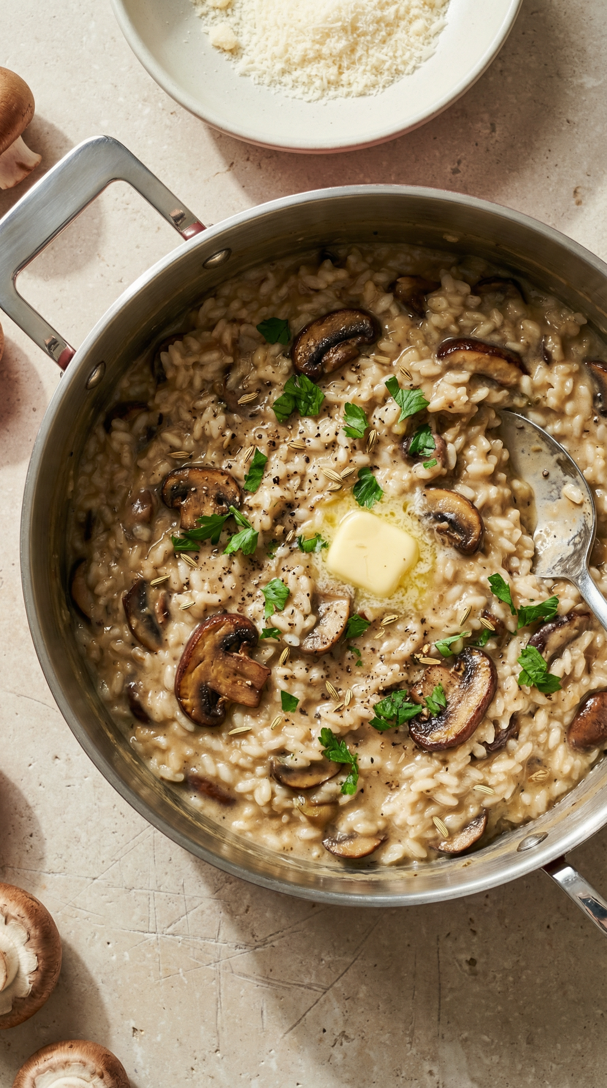 Mushroom risotto with fennel seed