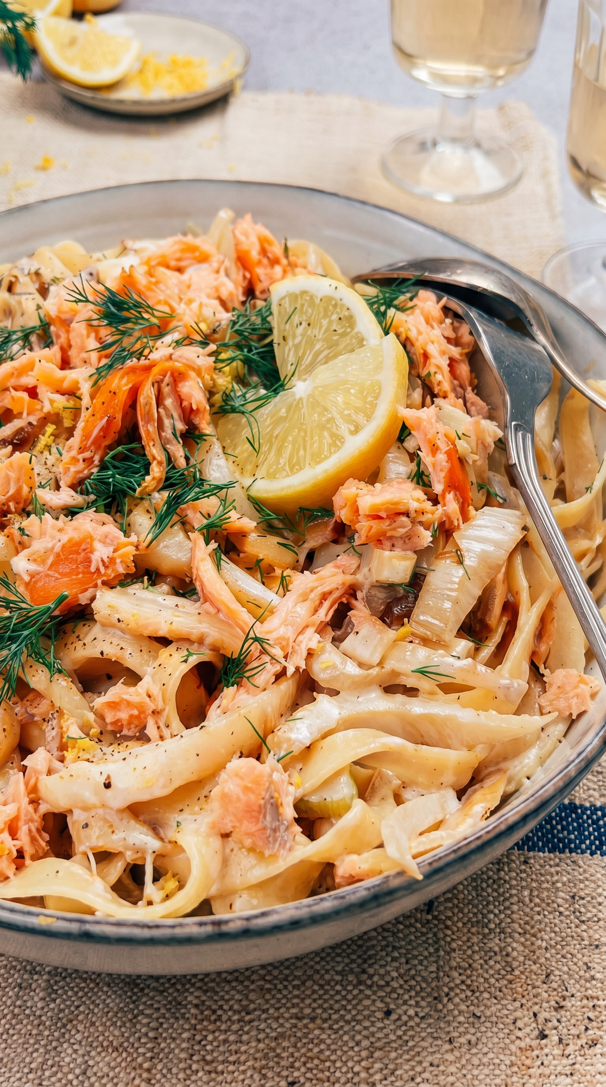One-pot pasta with salmon, fennel and dill