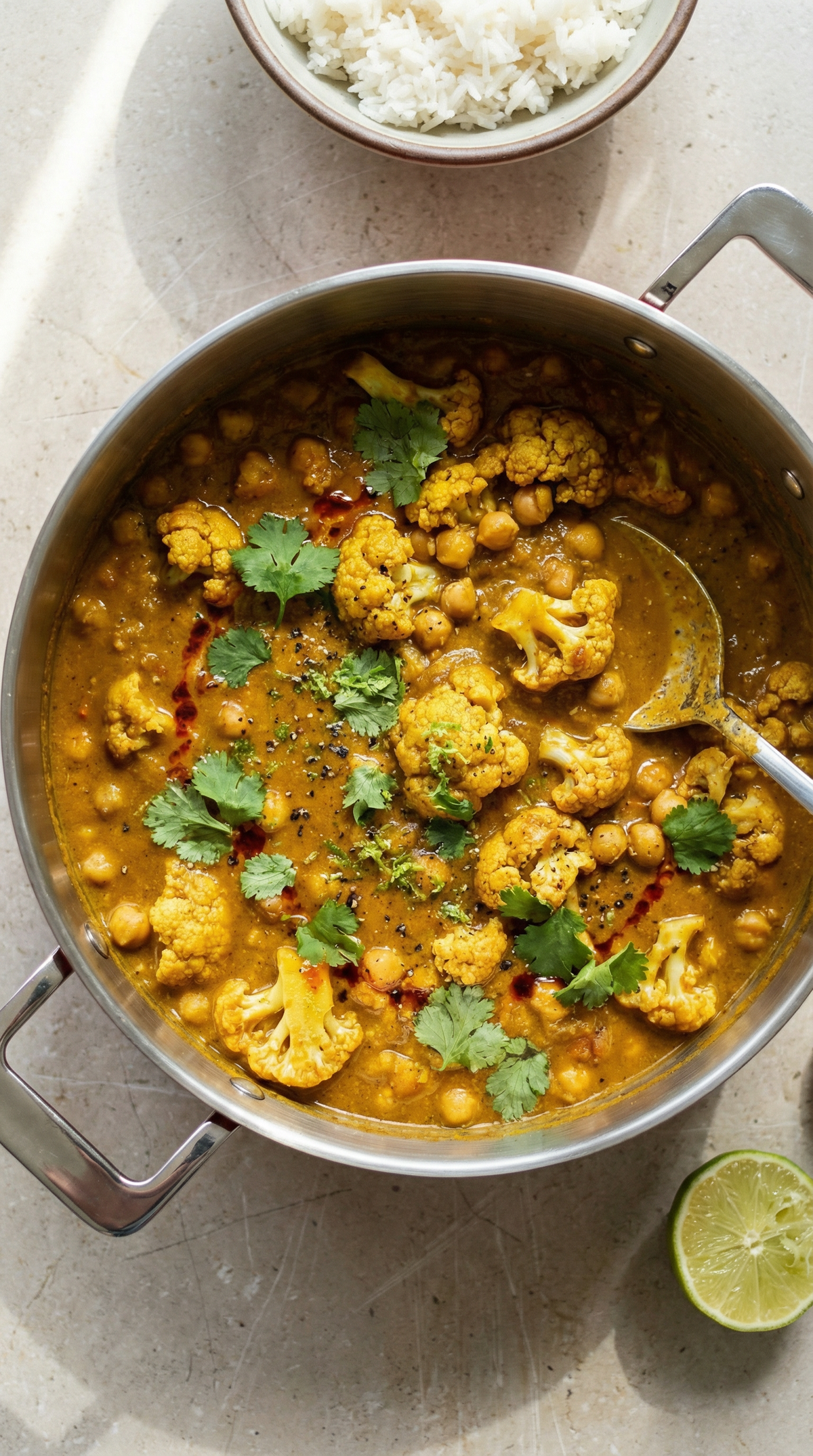 Vegan curry with cauliflower and chickpeas